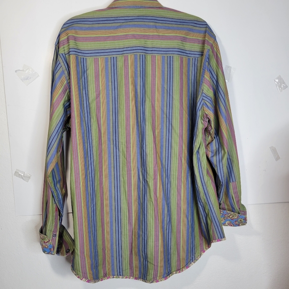 Mens Robert Graham Bold Stripe Multi color Paisley cuffs Long Sleeve Size XL - Picture 2 of 10